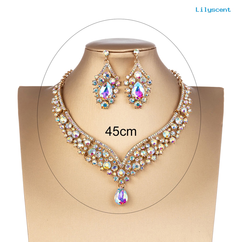 [LS]1 Set Anting Pengantin Kalung Berbentuk Tetesan Air Berlian Imitasi Perhiasan Geometris Adjustable Set Untuk Pernikahan