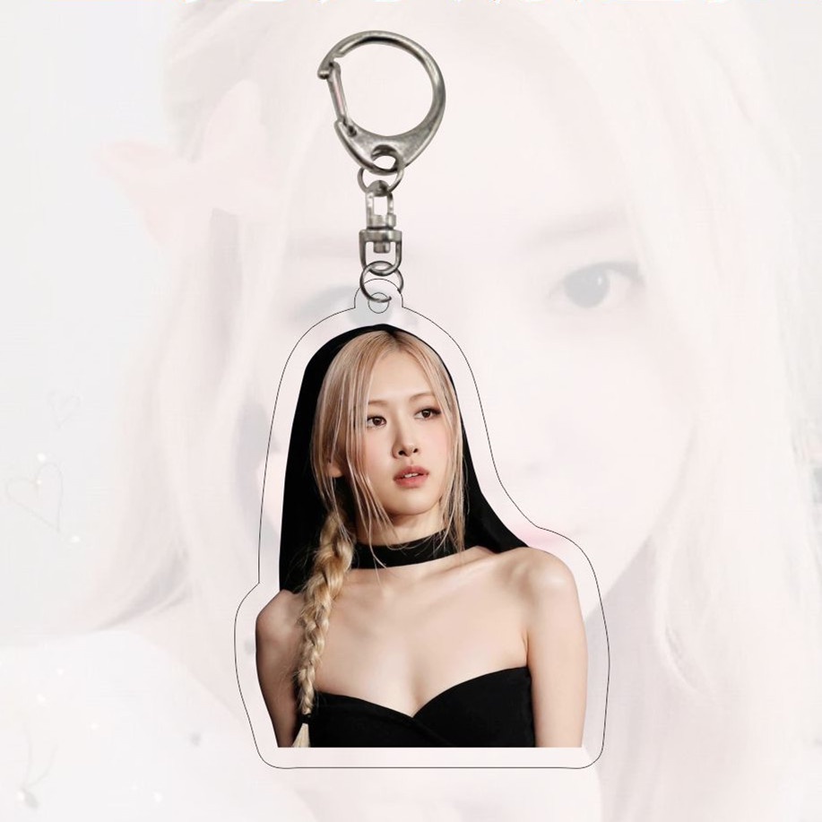 1pc ROSE Black-Pink Gantungan Kunci Akrilik Black Pink Park Chaeyoung Key Ring Gantung Atas