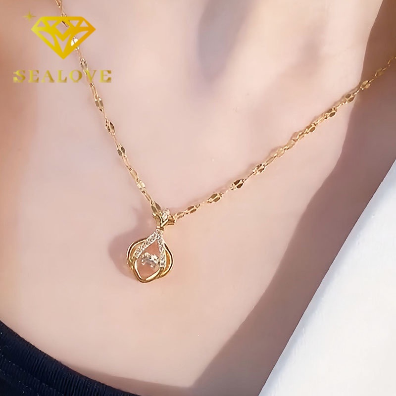 Kalung Titanium Wanita Anti Karat Berlian Keberuntungan Emas 18K Aesthetic Cantik Korea Aksesoris Perhiasan