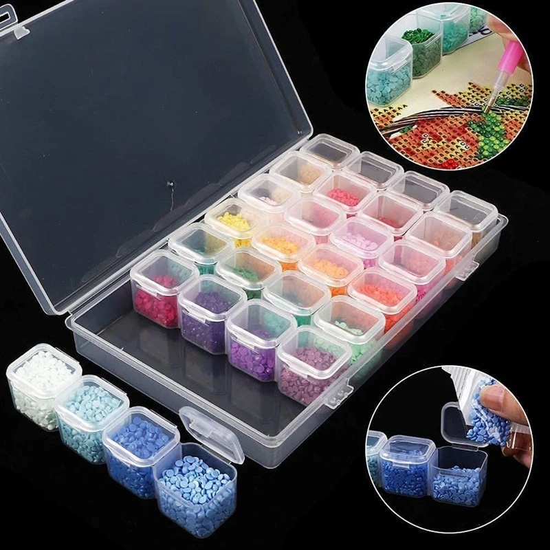 [HOT Sale] Dekorasi Nail Art Wadah Wadah Penyimpanan Plastik Transparan Bening Organizer Box Tempat Display Perhiasan Serbaguna 28kisi Kotak Perhiasan Warna