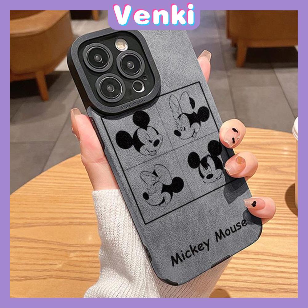 VENKI - Untuk iPhone 11 Case Leather Pupil Suede Case Soft Shockproof Phone Case Camera Simple Cute Cartoon Mouse Kompatibel dengan iPhone 14 13 Pro max 12 Pro max xr xs 7Plus 8Plus