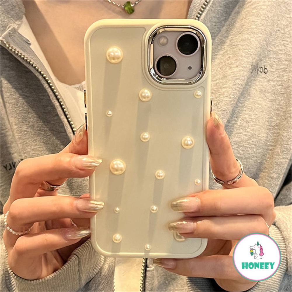 IPHONE Casing Ponsel Lensa Plating Mutiara 3D Mewah Korea Untuk Iphone14 11 12 13 Pro MAX X XR XS Max11 14 7 8plus Anak Perempuan Lucu Cover Pelindung