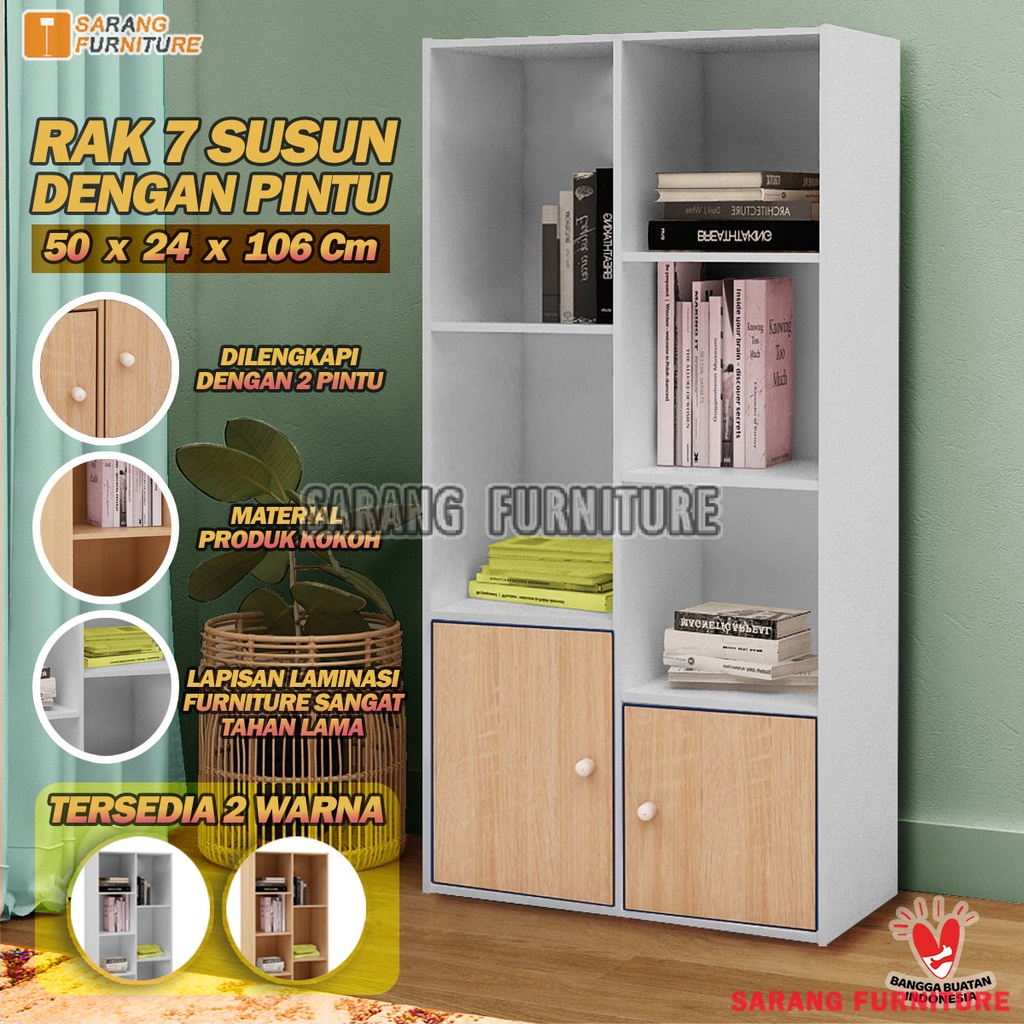 RSG 7 SUSUN DENGAN PINTU RAK BUKU MINIMALIS RAK BUKU 7 SUSUN SERBAGUNA LEMARI BUKU