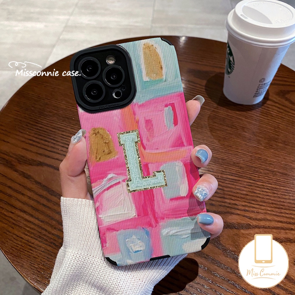 IPHONE Kreatif Graffiti Lukisan Minyak Huruf Inggris L Phone Case Kompatibel Untuk Iphone11 13 12 14 Pro MAX 11 7 8 Plus XR X XS MAX 7Plus Shockproof Leather Texture Cover