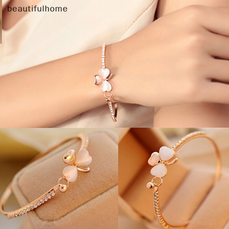 {beautifulhome} Fashion Wanita Perhiasan Bunga Kristal Berlapis Emas Pesona Manset Bangle Gelang Hadiah.