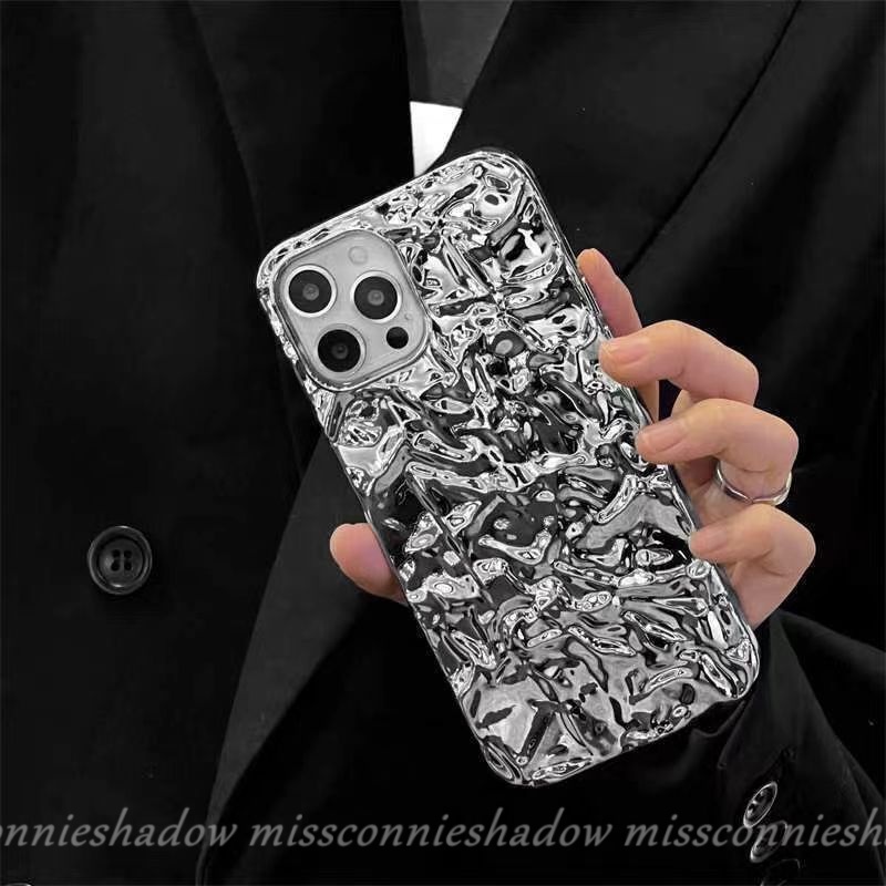 Casing Ponsel Padat Simple Mewah Kompatibel Untuk IPhone Xr12 11 13 14 Pro Max 7Plus 8Plus X XS Max6 6s 7 8 Plus SE 2020warna Anti Jatuh Sarung Kerut Logam Elektroplate Canggih