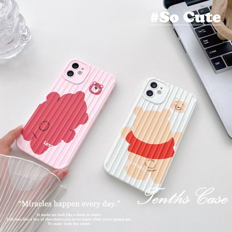 IPHONE Kompatibel Untuk Iphone14 13 12 11 Pro Max X XR Xs Max8 7 6 6s Plus SE 2020sarung Bagasi Gaya Pasangan Casing Ponsel Motif Beruang Kecil Yang Lucu