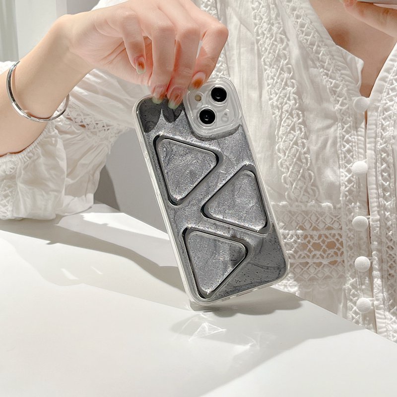 Silver Grey Pigment Triangle Soft TPU Case HP iP iPhone 14 13 12 11 Pro X XS XR Max 7 8 + Plus SE 2020 2022 Drop Glue FTD Casing Apple