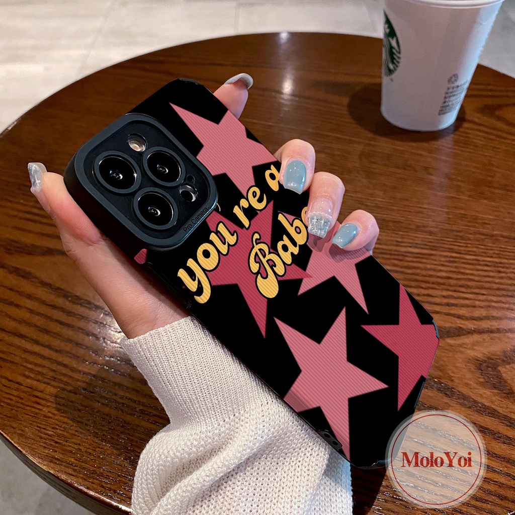 Luxury Leather Pink Star Letter Soft Phone Case Kompatibel Untuk IPhone 7Plus XR 11 13 14 12 Pro MAX X7 8 Plus XS MAX Cinta Hati Tekstur Shockproof Cover