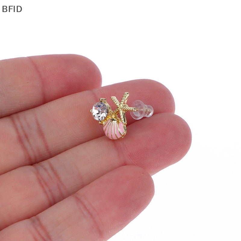 [BFID] 1pasang Paduan Asimetris Sederhana Bintang Laut Ear Studs Zircon Pearl Earrings [ID]
