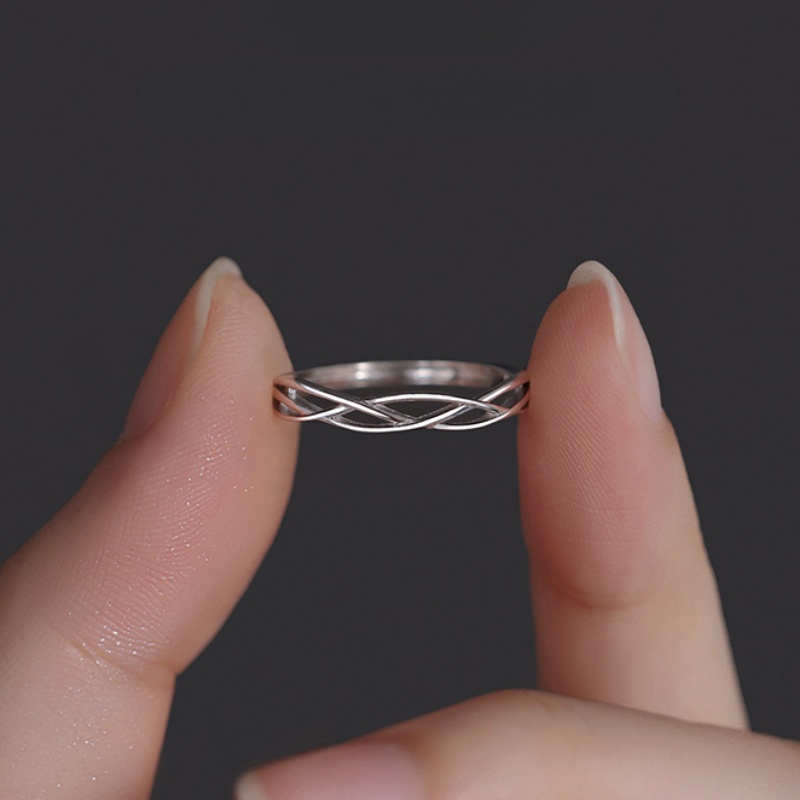 We Flower Ins Trendi Perak Crossed Lines Cincin Untuk Wanita Pria Unisex Fashion Minimalis Jari Cincin Perhiasan Aksesoris