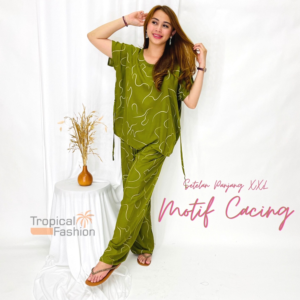 Setelan Panjang Jumbo Motif Cacing LD 130 cm Bahan Rayon Premium Termurah Kekinian