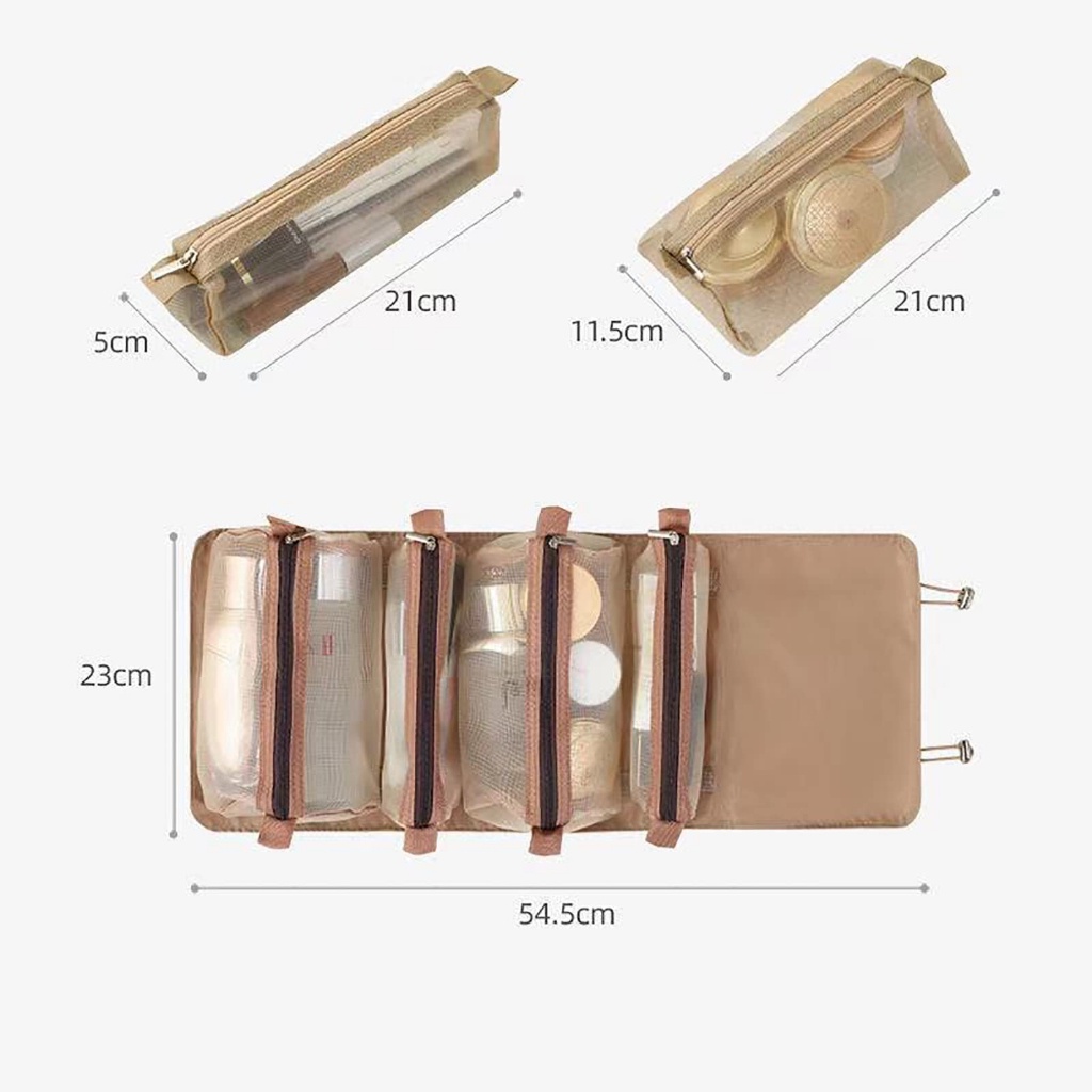 MAGEFY Hanging Roll-Up Makeup Bag Travel Organizer Untuk Wanita - 4 Tas Penyimpanan Yang Dapat Dilepas - Atur Make Up Palet 1457