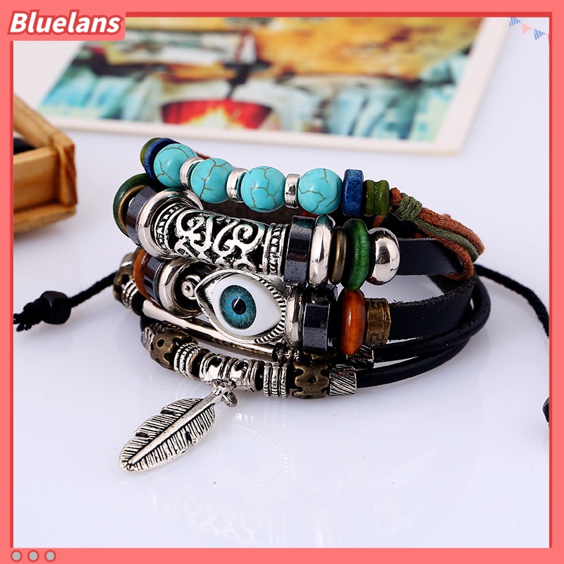 [BLS] Multi-layered blue eyes Gelang Kulit Sapi Bulu Angin Etnik 5.5 Liontin Rambut Gelang Mahasiswa