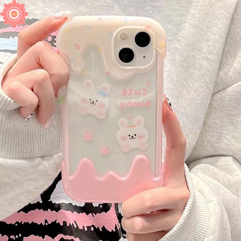 IPHONE Kartun Imut Beruang Kelinci Case Yang Indah Kompatibel Untuk Iphone11 7Plus XR 14 13 12 Pro Max X 7 8 Plus XS Max Permen 3D Es Krim Soft Cover