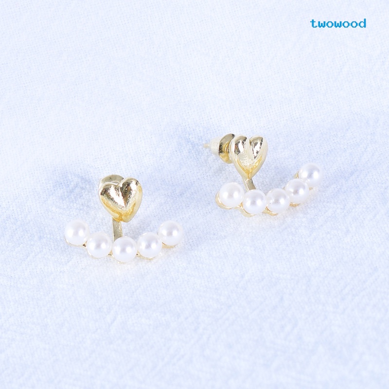 Twowood Sepasang Anting Mutiara Dengan Cinta Hati Trendi Mewah Ringan Anting high-end Anting Temperamen Unik Untuk Wanita