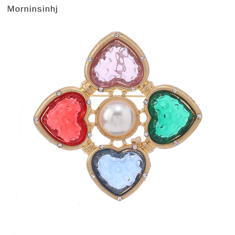 Mornin Baroque Colorful Heart Cross Brooch Pin Vintage Didesain Bros Untuk Wanita Retro Pin Pakaian Syal Klip Perhiasan Hadiah id