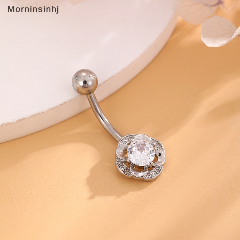 Mornin Fashion Bunga Pusar Cincin Shiny Zircon Crystal Titanium Steel Pusar Kuku Untuk Wanita Tubuh Perhiasan Sexy id