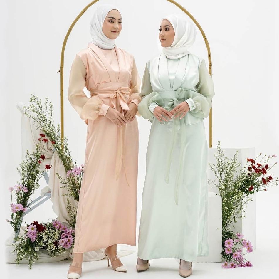 Raya One Set Organza - gaun muslim panjang dan berlengan panjang