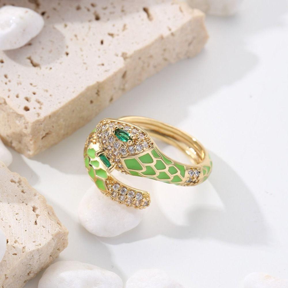 Mxbeauty Cincin Ular Fashion Chic Animal Enamel Zircon Open Punk Rings Untuk Wanita