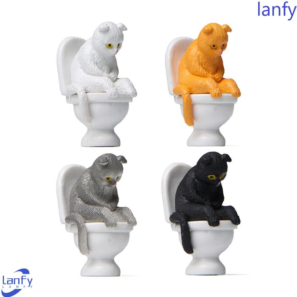 Lanfy Kucing Duduk Di Closestool Toilet Mikro Lanskap Simulasi Kitten Cat Ornamen Patung Hewan Peliharaan DIY Ornamen Miniatur Kerajinan Desktop Ornamen