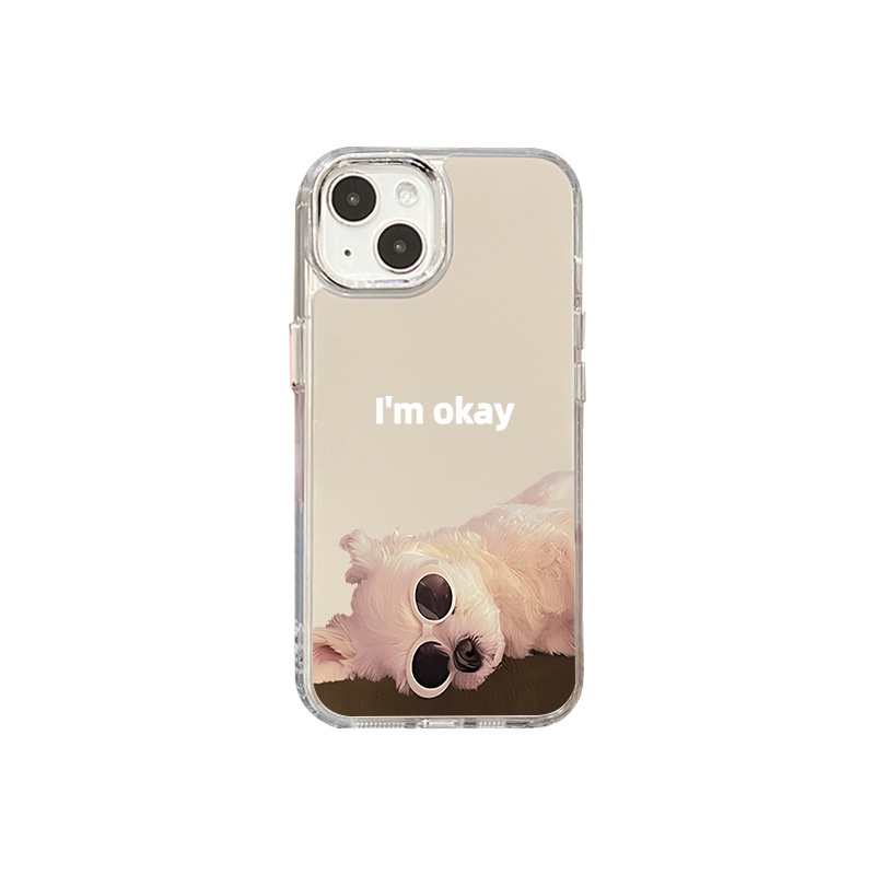 IPHONE Upset Kacamata Hitam Dog Mirror Phone Case Kompatibel Untuk Iphone11 12 13 14 12Pro 13Pro 14Pro Pro Max XR X XS Max Electroplating Tombol Perlindungan Mirror Cover