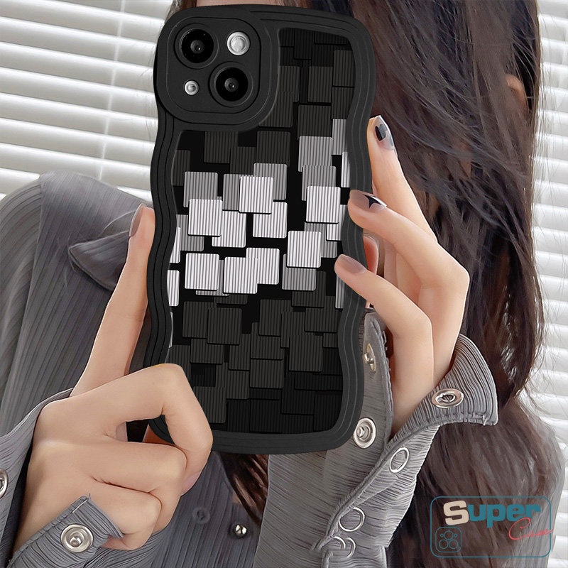 Art Irregular Mosaic lattice Phone Case Kompatibel Untuk iPhone 7Plus 13 11 XR 8Plus 14 12 Pro Max7 8 6s 6 14 Plus X XS Max SE 2020brand Trendi O.F.F-White Wavy Edge Soft Tpu Case