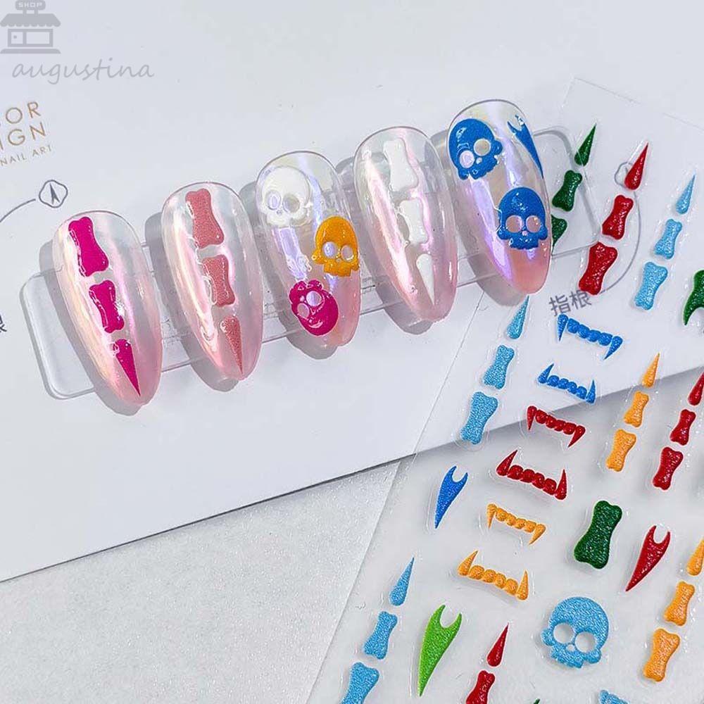 AUGUSTINA Agustina Kartun Stiker Kuku Fashion Diablo Gaya Manicure Aksesoris Tulang Beruang Nail Stickers