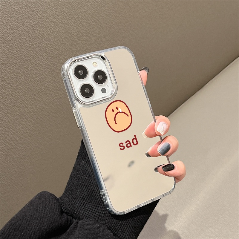 IPHONE Sad Emoji Mirror Phone Case Kompatibel Untuk Iphone11 12 13 14 12Pro 13Pro 14Pro Pro Max XR X XS Max Electroplating Tombol Perlindungan Mirror Cover