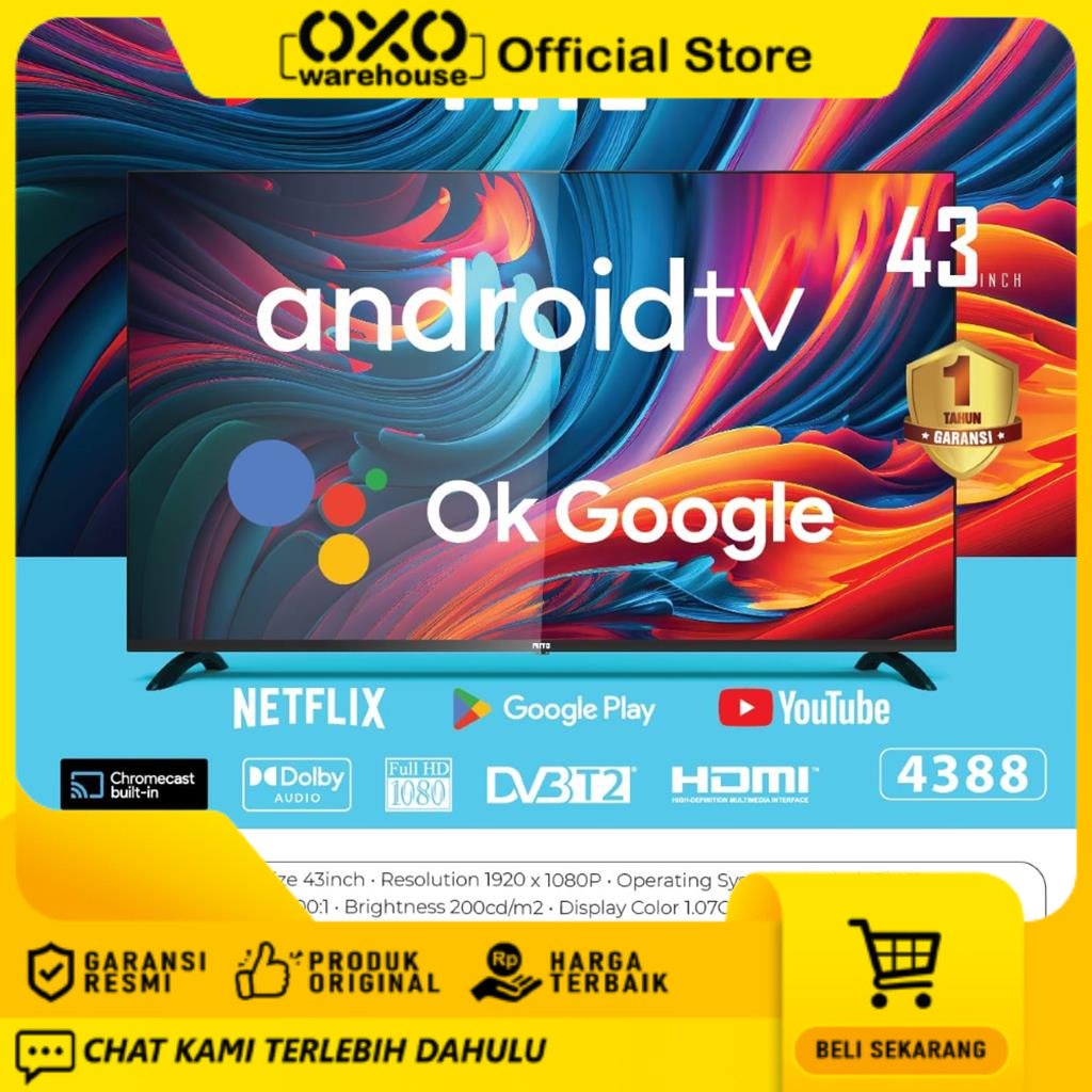 Mito TV LED Smart Android 43 Inch Full HD Tipe Terbaru 4388 Wifi Bluetooth Frameless Garansi Resmi 1