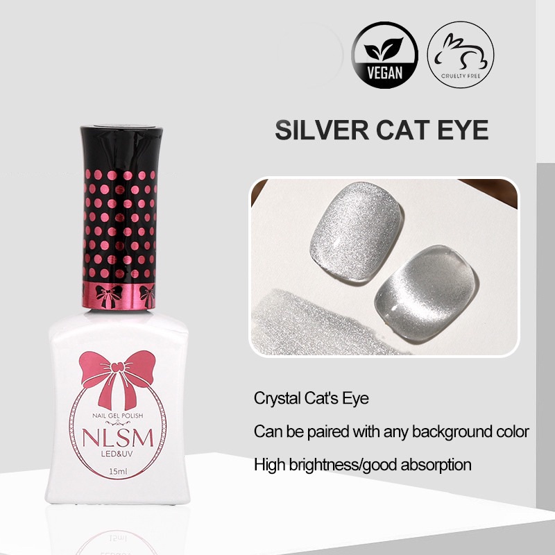 NLSM GEL SILVER CAT EYE 15ml EXTREME SILVER PREMIUM QUALITY / KUTEK GEL MATA KUCING SILVER CAT EYES GEL POLISH