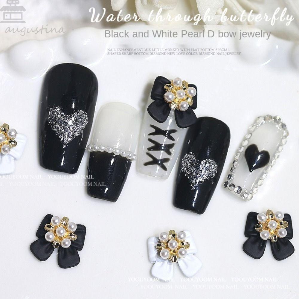 AUGUSTINA Agustina Dekorasi Nail Art Mutiara 3D Mickey Kepala Rhinestones Alloy Diamond Ring Aksesoris Kuku