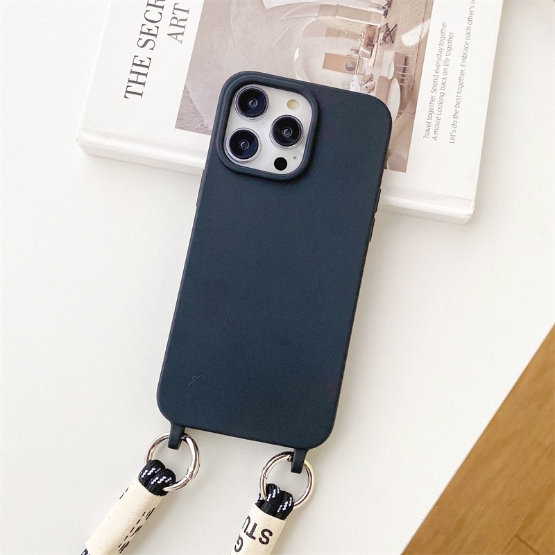 IPHONE Menebal Silikon Anti Rontok Lanyard Cover Cocok Untuk Iphone14 13 12 11 Pro X XS Max XR 78 14 Plus Matte Casing Pelindung Tali Diagonal Soft Case