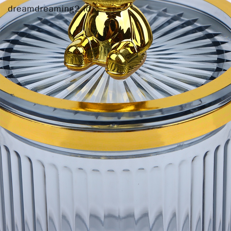 (drea) Beruang Lucu Bening Cotton Pad Dan Ear Bud Holder Acrylic Tempat Penyimpanan Kosmetik Toples //