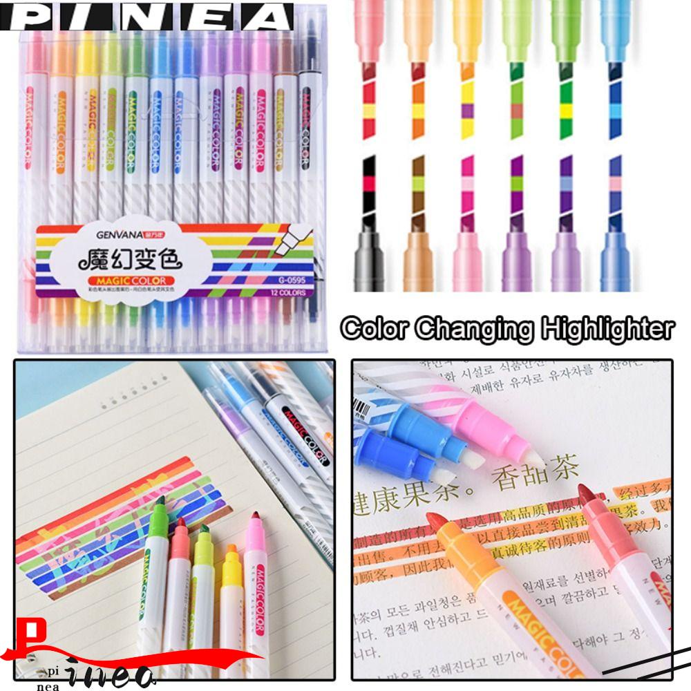 PINEAPPLE Nanas 12warna /Set Spidol Neon Alat Tulis Pena Cat Ajaib Berubah Warna Stabilo Pen Set