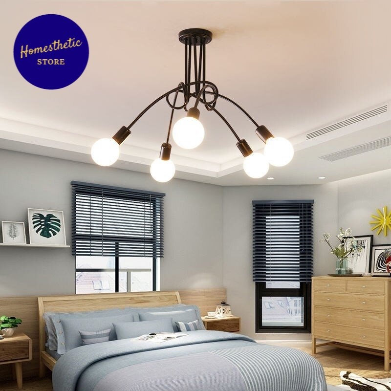 Fitting Lampu Gantung Plafon Hias Minimalis Retro Style Industrial Cabang 5 265V E27 Untuk Ruang Tam
