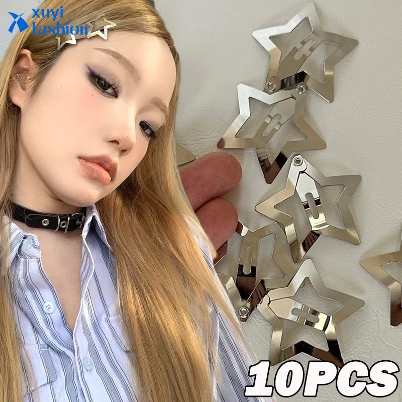 10pcs Klip Rambut Perak Set Y2K Pentagram Aksesoris Rambut Untuk Wanita Fashion Perhiasan Aksesoris