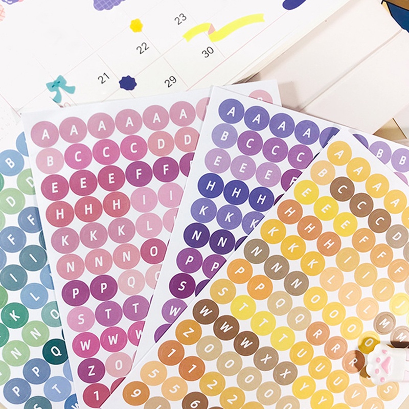 4lembar Stiker Angka Alfabet Warna Permen Lucu Scrapbook Deco DIY Colorful Round Dot Letter Stickers