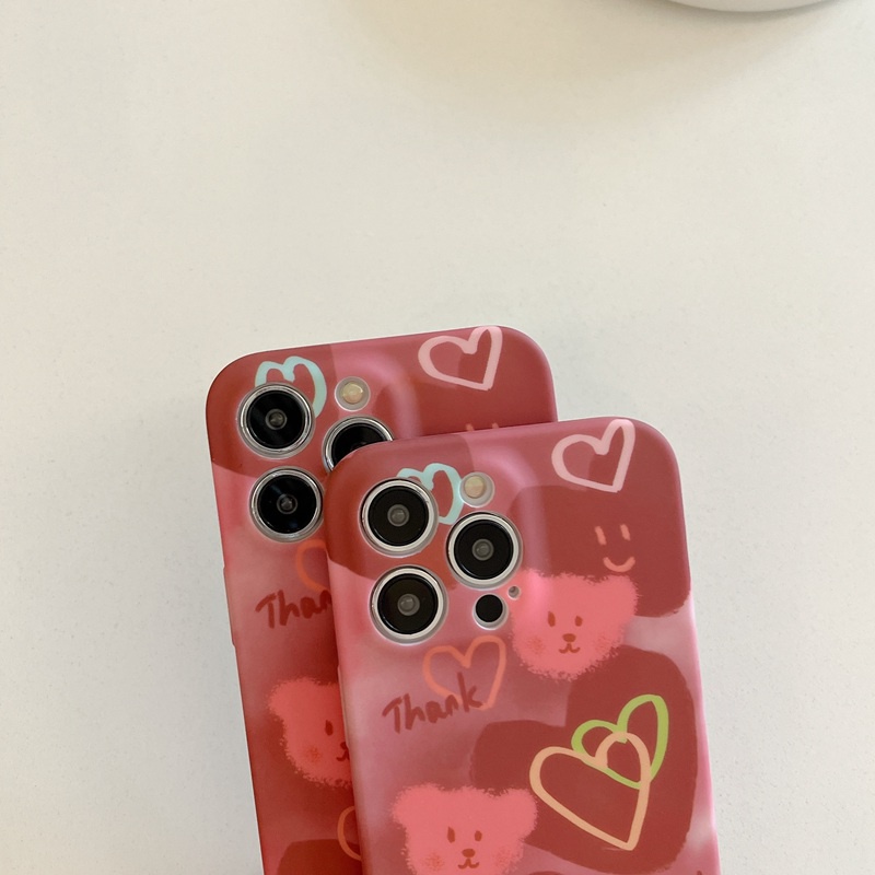 Cute Red Love Bear Soft TPU Case iP iPhone 6 6S 7 8 14 + Plus SE 2020 2022 X XR XS Max 11 12 13 Pro Max FTD Casing Apple