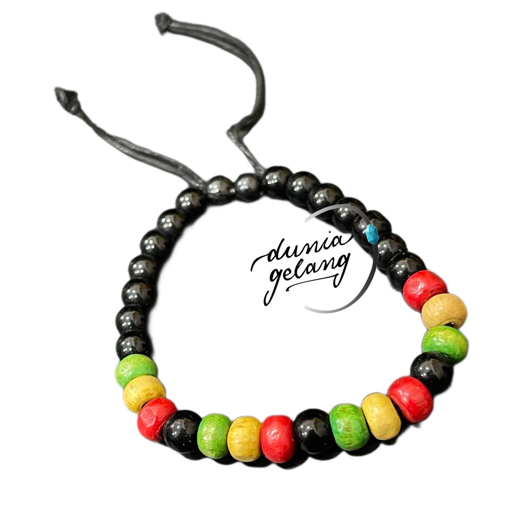 GELANG TALI MOTE HITAM RAINBOW TALI ADJUSTABLE  / GELANG PRIA WANITA ANAK DUNIA GELANG