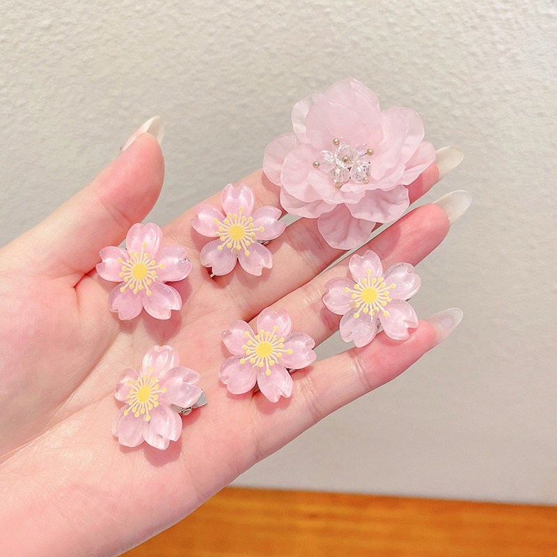 Set Jepit Rambut Bunga Anak Perempuan Bayi Lucu Jepit Rambut Musim Panas Cherry Blossom Hairpin Girl