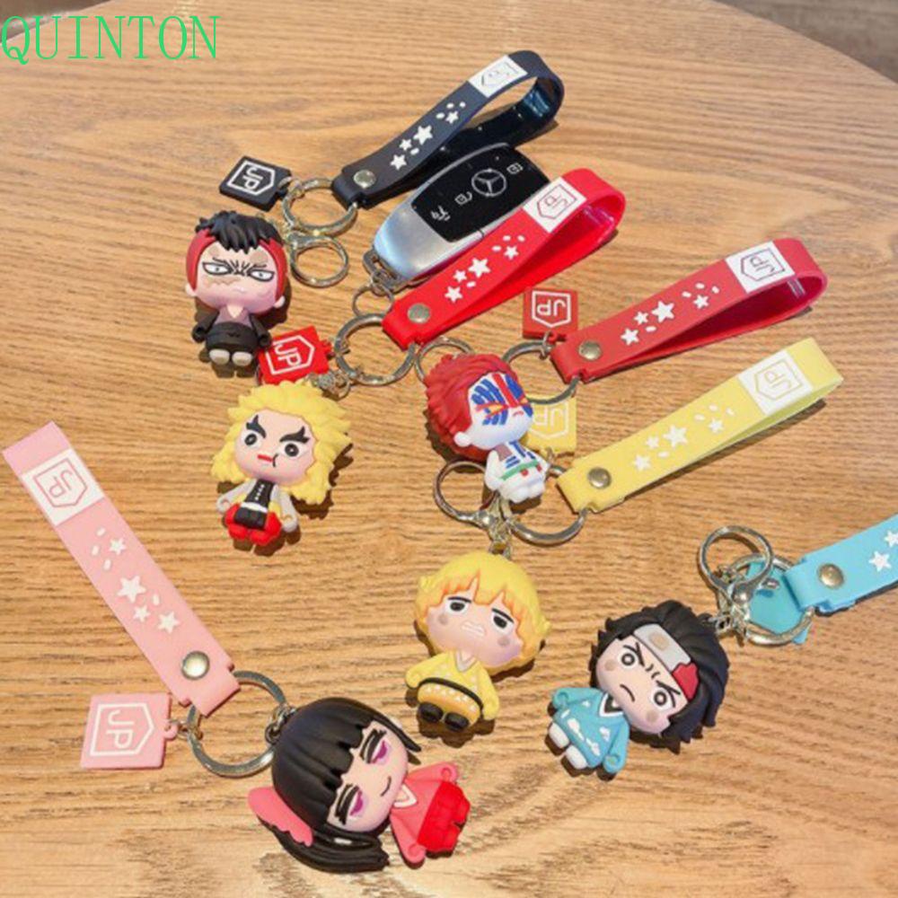 QUINTON Gantungan Kunci Demon Slayer Untuk Hadiah Anak Miniatur Kimetsu No Yaiba Tanjirou Inosuke Kyoujurou Key Ring