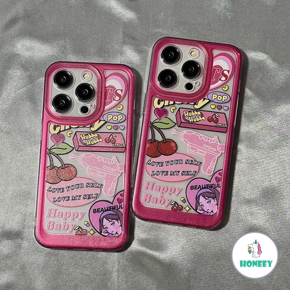 IPHONE Sweet Retro Pop Cherry Gadis Cinta Pistol Air Telepon Case Untuk Iphone14 13 11 12 Pro Max Xr Xs 7 8 Plus Case Cute Cover