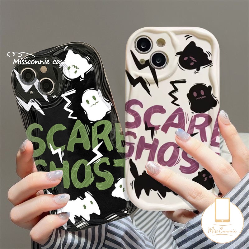 Couple Cute Scared Ghost Soft Case Untuk Realme C35 C21Y C53 C12 C55 C25Y C25 C31 C33 C25s C30 5 5i 7i 6i 9i 5s C11 C20A C3 C20 C15 C21 C17 3D Wavy Curved Edge Kartun Monster Cover