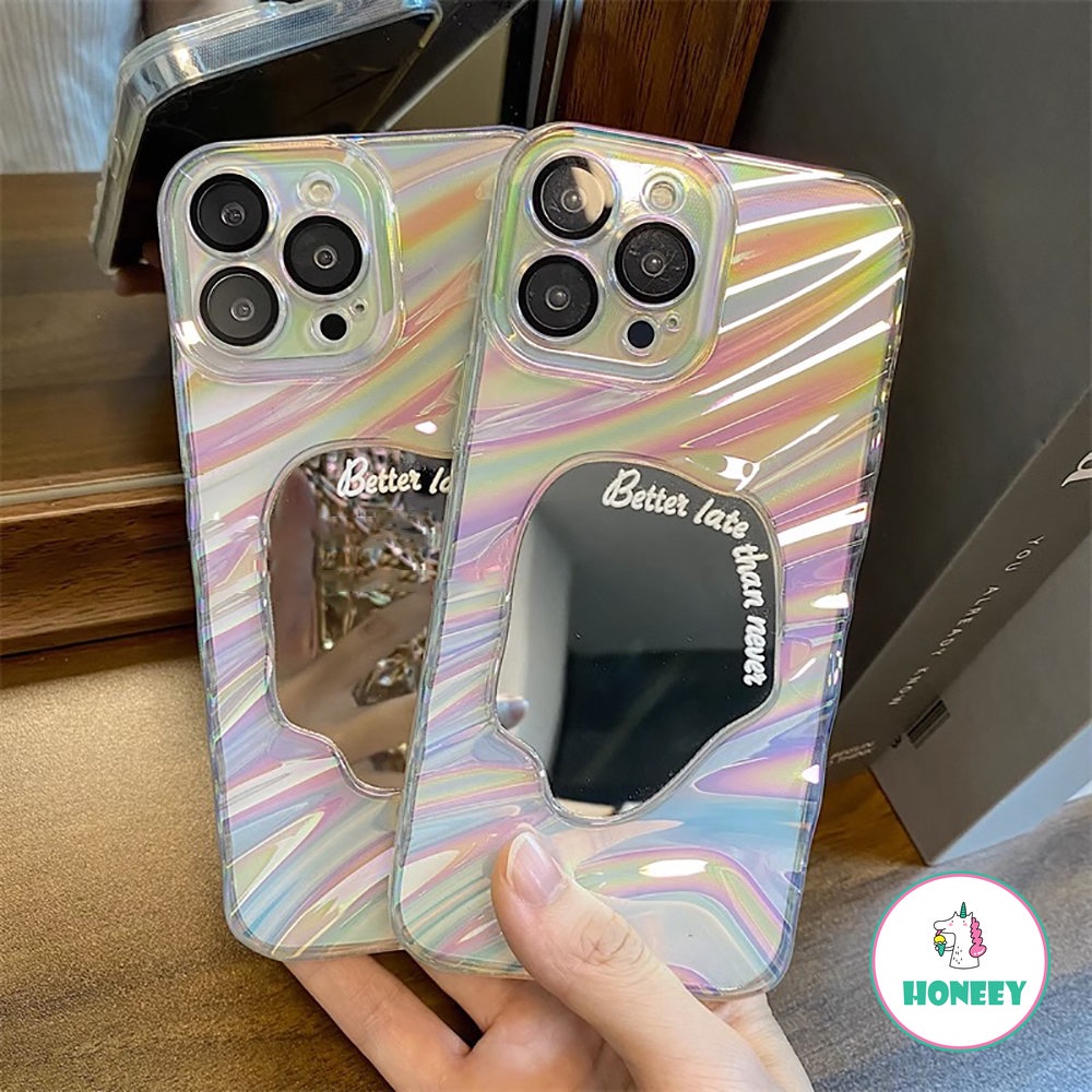 Casing Ponsel Cermin Bertekstur Lipit Glitter Musim Panas Kompatibel Untuk iPhone 14 Pro 13 12 Pro Max11 Cover Pelindung Laser Lembut