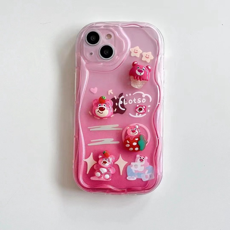 3D Ice Cream Strawberry Bear Lotoso Soft Case IPhone XR XS MAX 11 12 13 14 Pro Max 14 Plus New Apple for Women Girls Gift Bracelet Airbag Case Pink Red Cute Cartoon