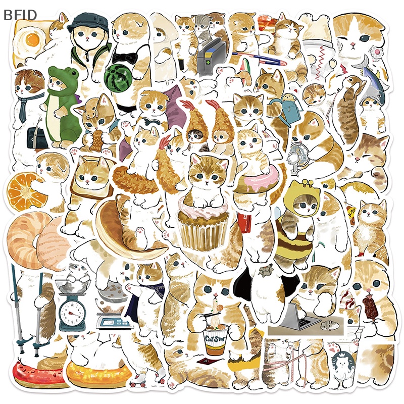 [BFID] 64pcs Stiker Kartun Kucing Lucu Aesthetic Kawaii Animal Decals Mainan Anak Scrapbook Laptop Koper Telepon Graffiti Sticker [ID]