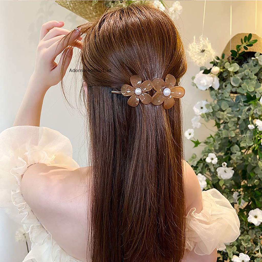 [AdornmentNo1] Tender Double bunga Duckbill klip hiasan kepala mutiara klip akrilik Fashion elegan jepit rambut untuk gadis wanita hiasan perhiasan rambut