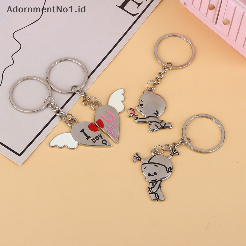 [AdornmentNo1] 1pasang Zinc Alloy berlapis perak hadiah kekasih pernikahan souvenir pasangan hati gantungan kunci Fashion Keyring Key Fob kreatif gantungan kunci