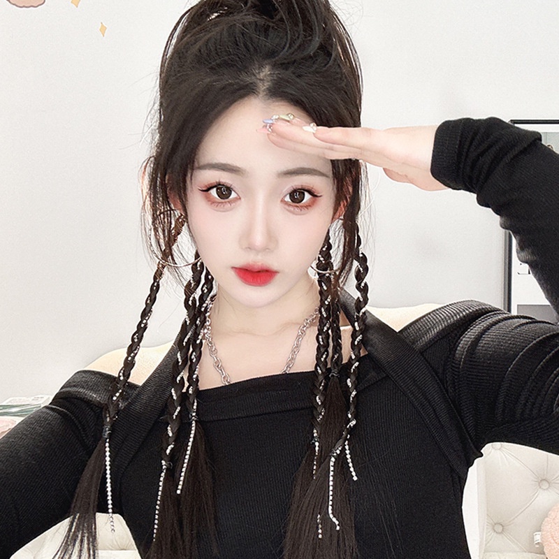 Rambut Palsu Hair Clip Kepang Ponytail Extension Klip Gaya Hip Hop Korea Kekinian Aksesoris Perempuan AK290